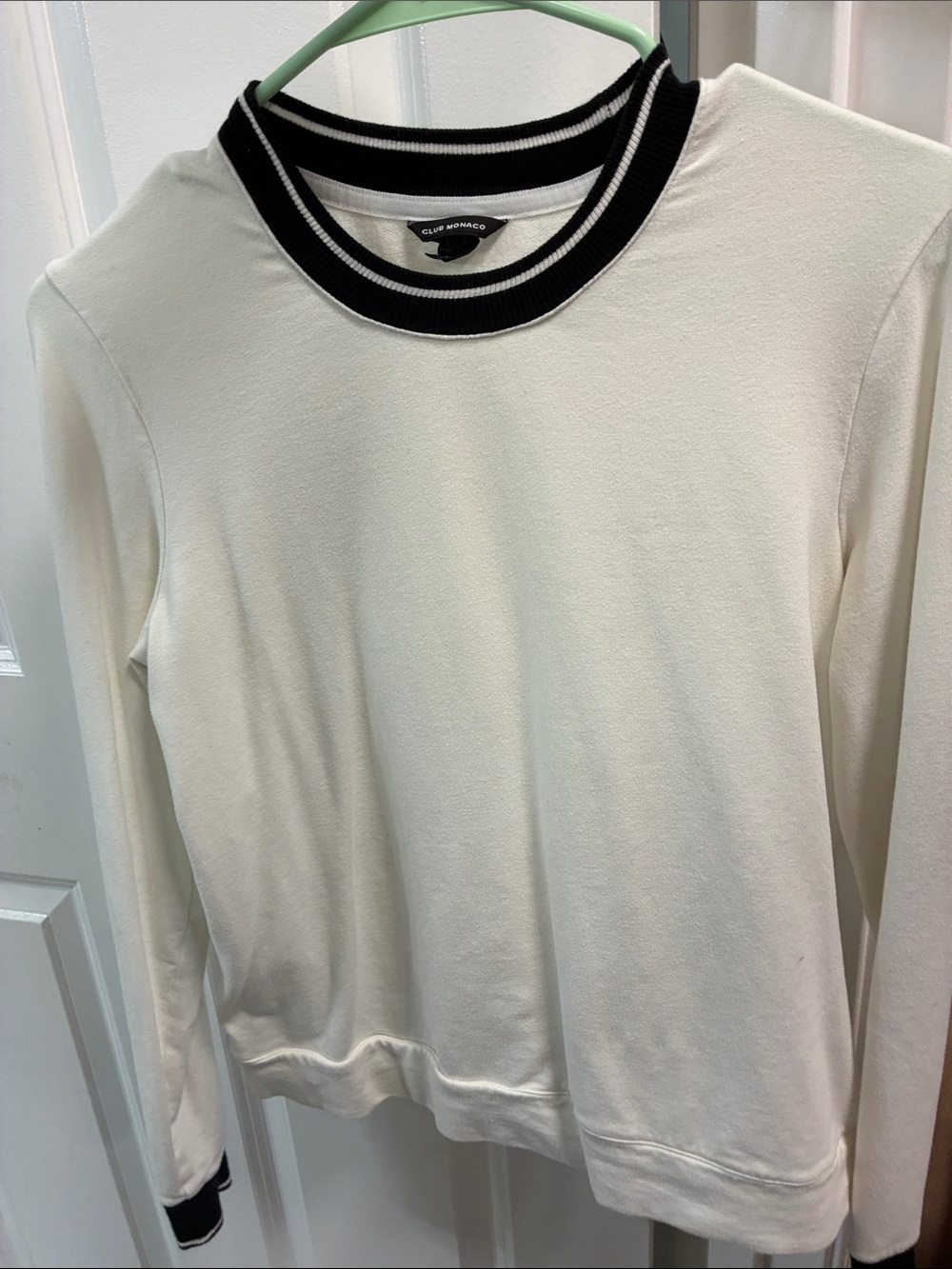 Club Monaco Cream Crewneck Sweatshirt with Black Trim